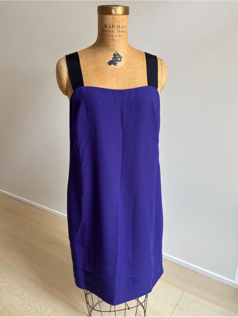 Sleeveless Contrast-Strap Shift Dress in Blue Violet